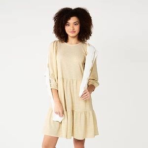 Puff Sleeve Tiered Dress in Gold/Cream Draper James